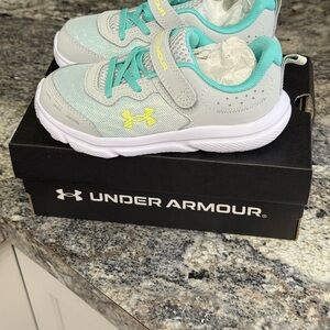 Under Armour Kids' Light Gray and Aqua Sneakers
